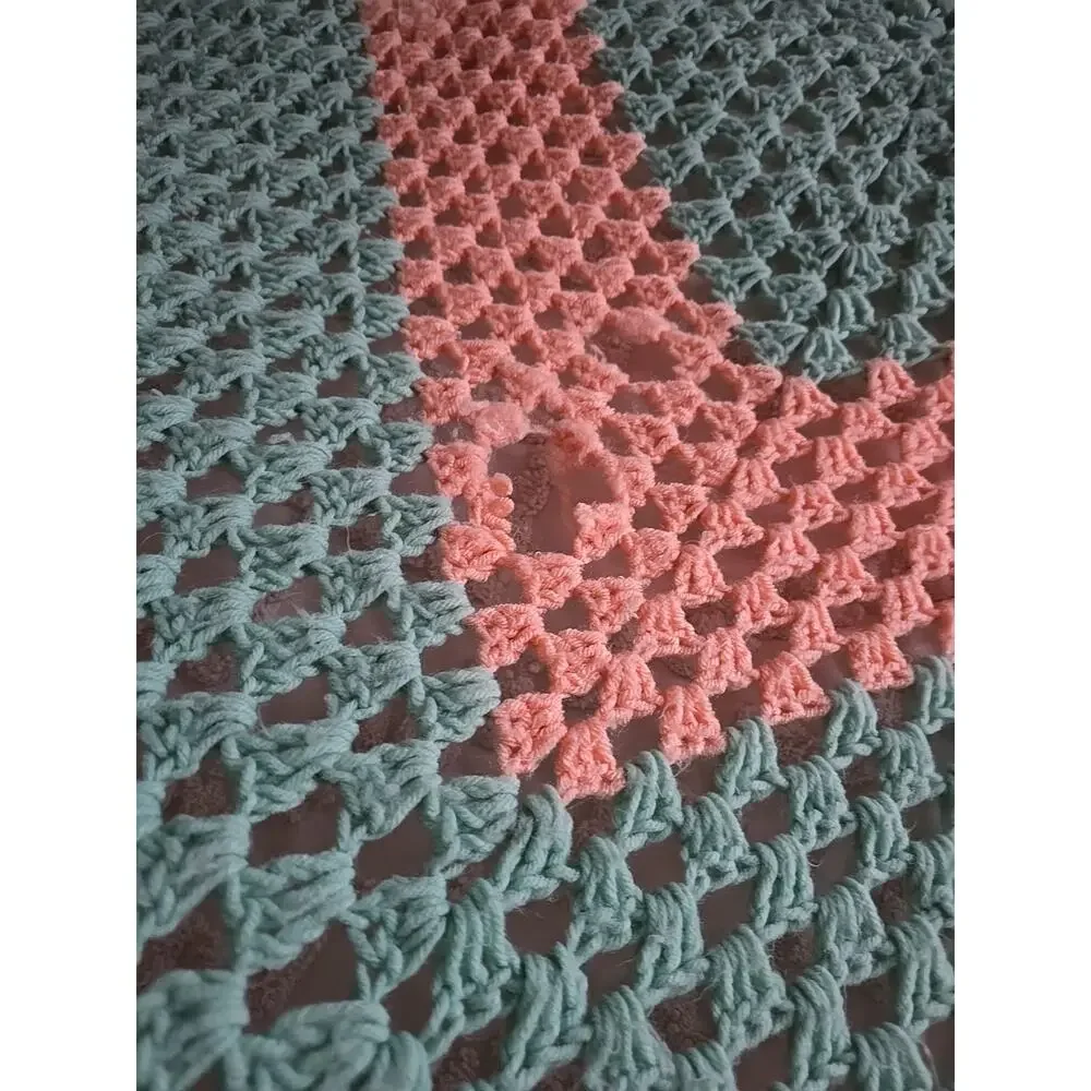 Vtg Handmade Teal Orange Project Tapestry Granny Throw‎ Blanket Afghan 80